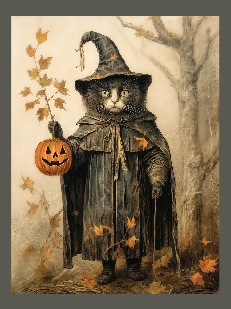 Vintage Halloween Cat Holding a Pumpkin - Spooky Halloween Decor For The Fall Season by AlanPhotoArt T-Shirts,... (Image 3)