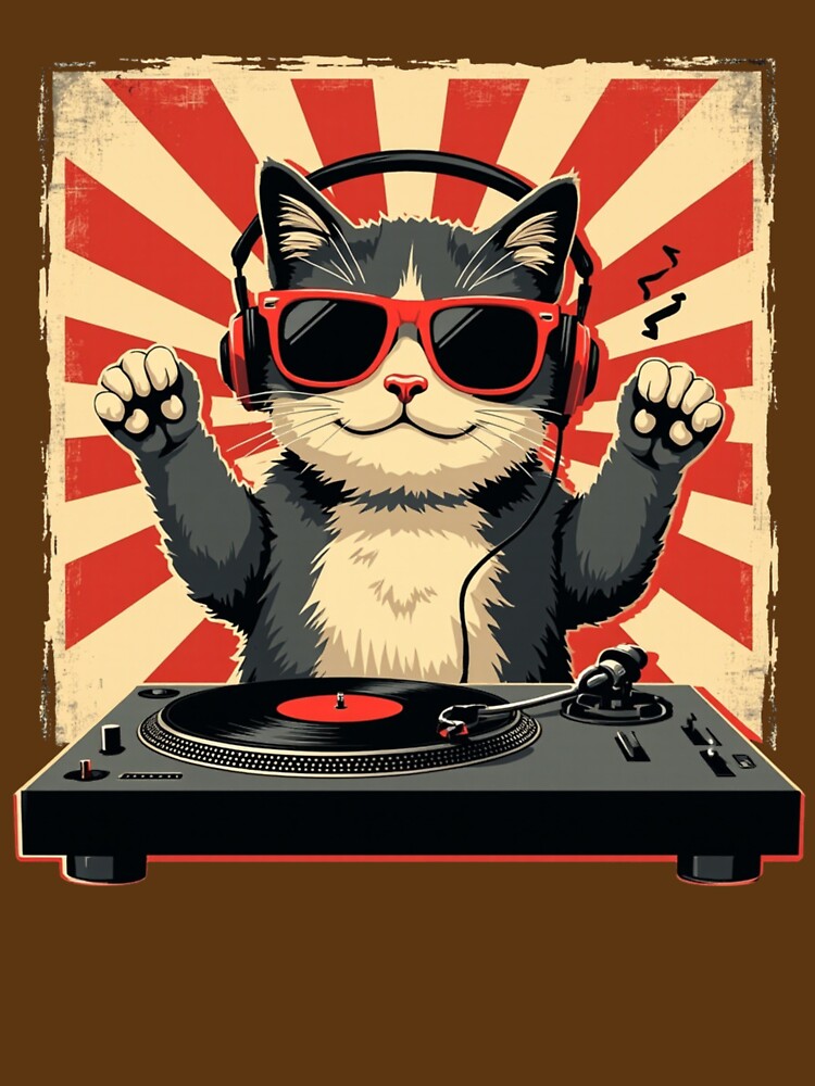 DJ Cat Spinning Vinyl , Funny Music Lover Gift, DJ Cat Graphic Tee, Retro Turntable Party by sinkedink Hoodie,... (Image 3)