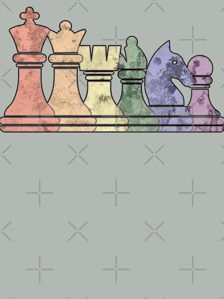 Distressed Retro Chess Pieces in a Rainbow Row by Happy Puppy Print On Demand T-Shirts, Hoodie, Sweatshirt (Image 2)