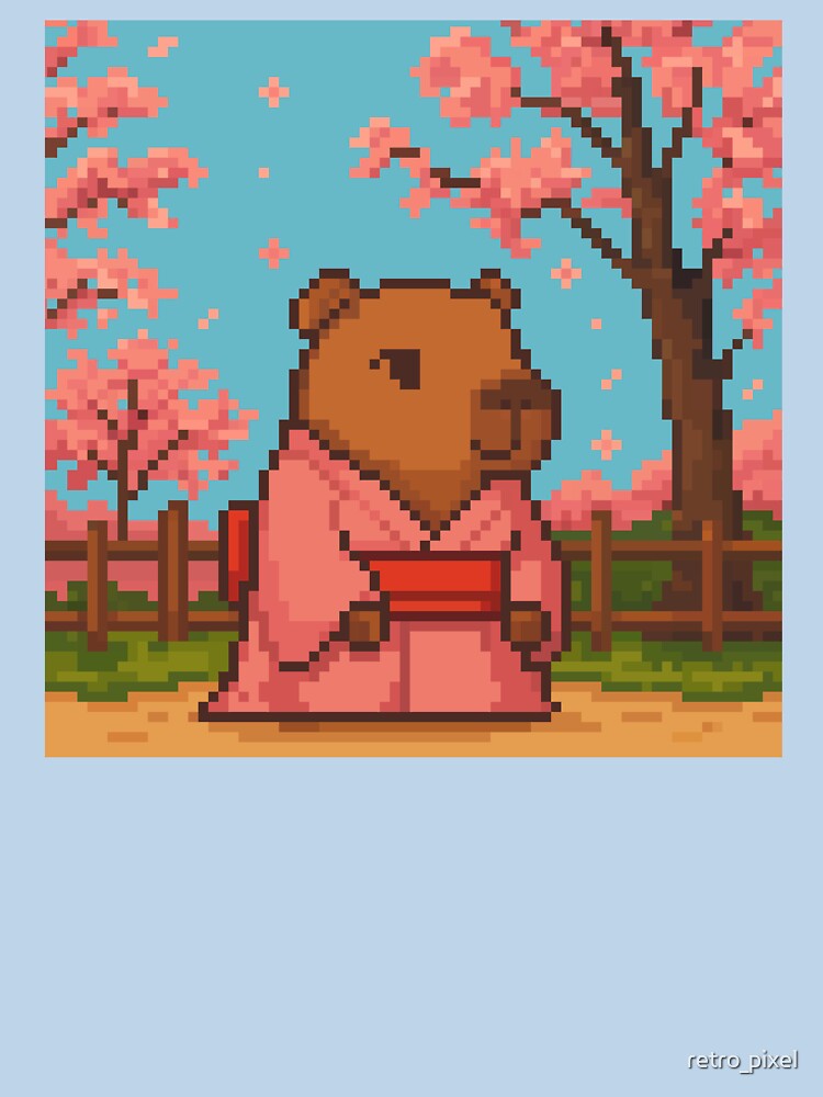 Sakura Serenity – Capybara in Kimono Pixel Art by retro_pixel T-Shirts, Hoodie, Sweatshirt | BlankRebels.com (Image 3)