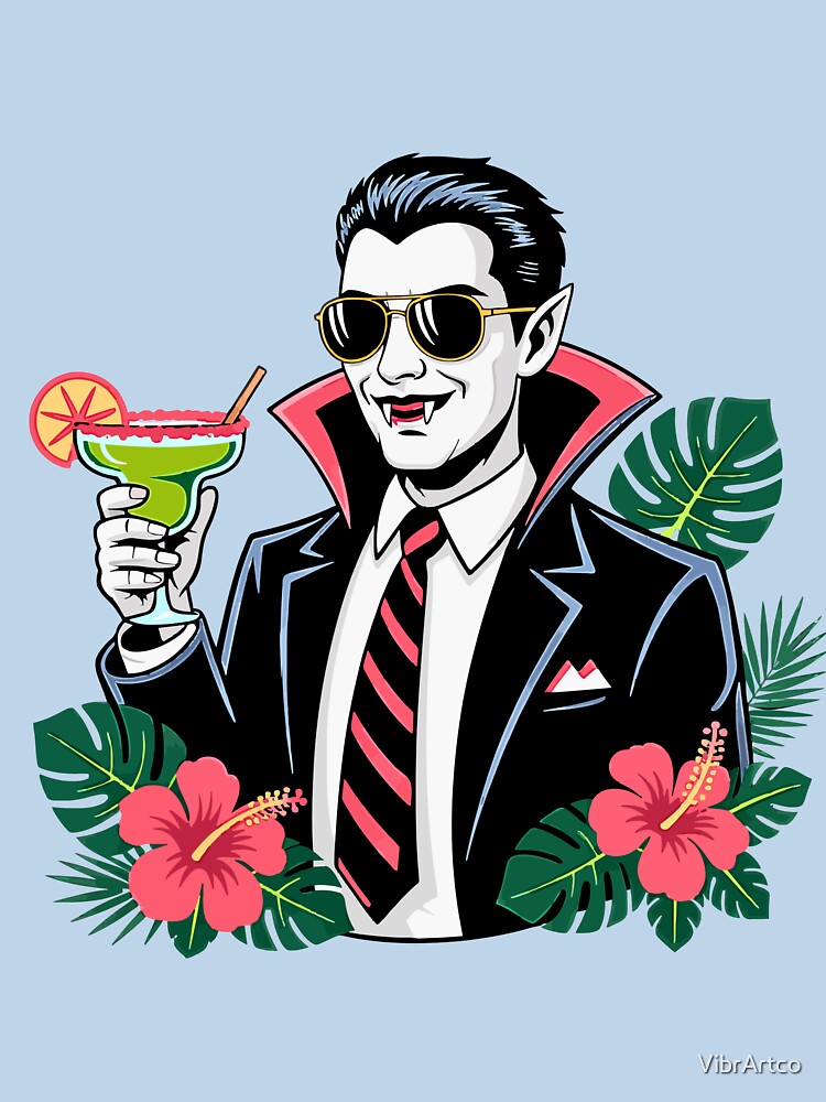 Tropical Vampire with Cocktail - Halloween Vibes by VibrArtco T-Shirts, Hoodie, Sweatshirt | BlankRebels.com (Image 3)