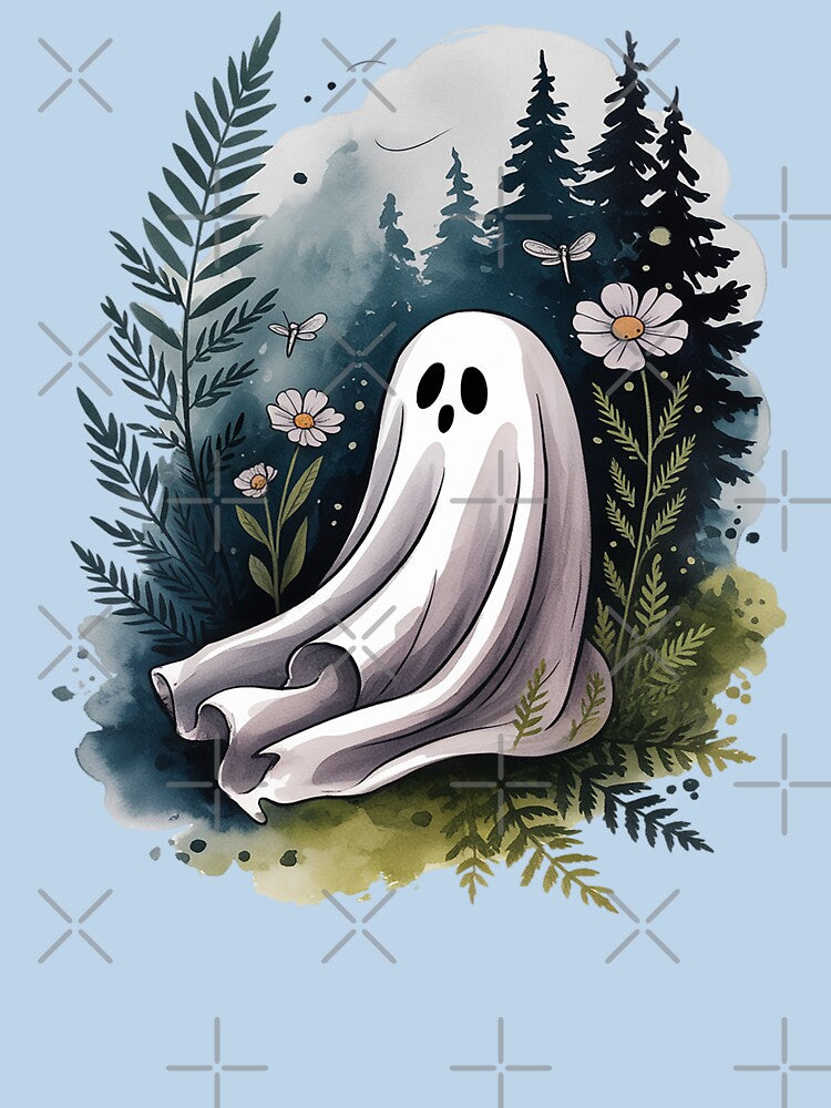 Moody And Whimsical Twilight Forest Ghost Whimsical Tattoo Watercolor Shirt, Cozy Gothic Botanical Ghost,... (Image 3)