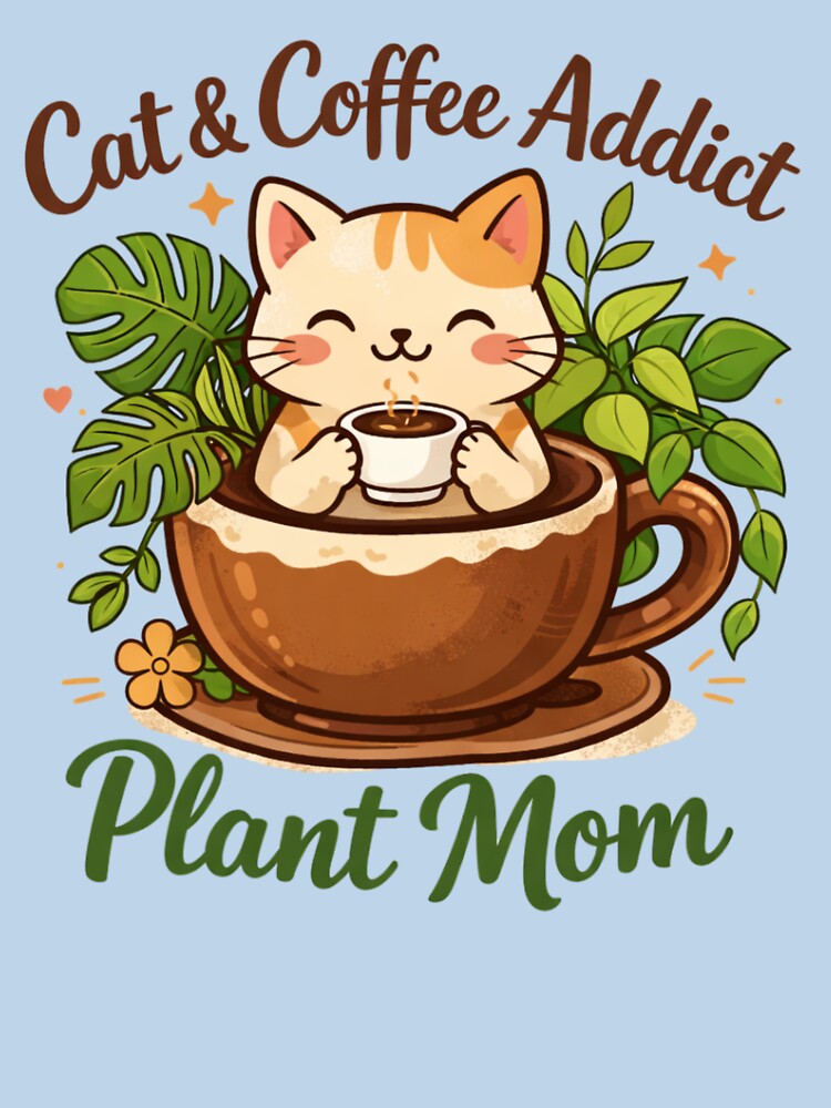 Cute Cat Coffee Lover Plant Mom Illustration by TeeSpectrume T-Shirts, Hoodie, Sweatshirt | BlankRebels.com (Image 3)