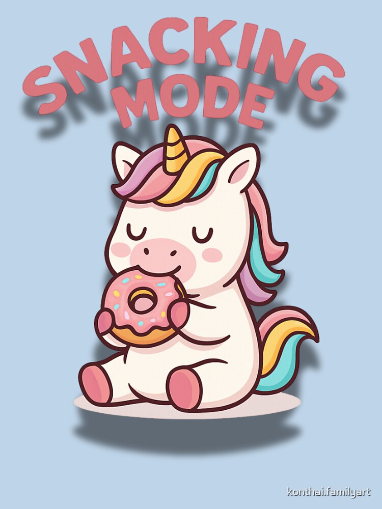 Snacking Mode – Cute Unicorn Eating Donut Cartoon Illustration by konthai.familyart T-Shirts, Hoodie, Sweatshirt (Image 3)