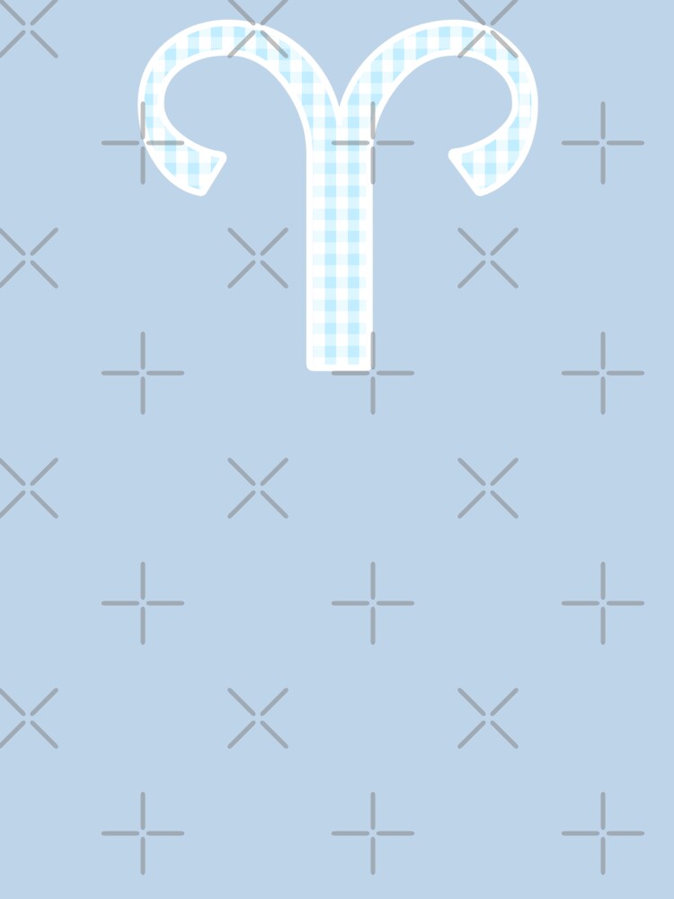 Aries Zodiac Symbol in Pastel Blue and White Gingham Pattern by Bumblefuzzies T-Shirts, Hoodie, Sweatshirt (Image 3)