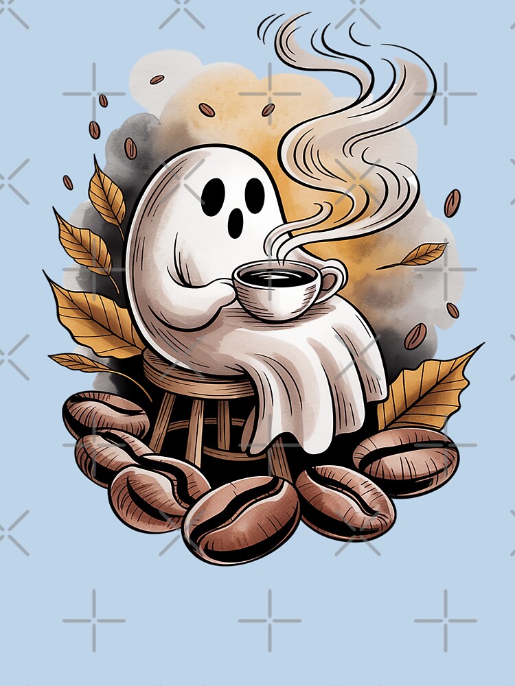 Cozy Coffee Break Ghost Shirt Cozy Watercolor Tattoo Tee, Caffeine Lover Aesthetic TopUnisex Tee, Sweatshirt... (Image 3)