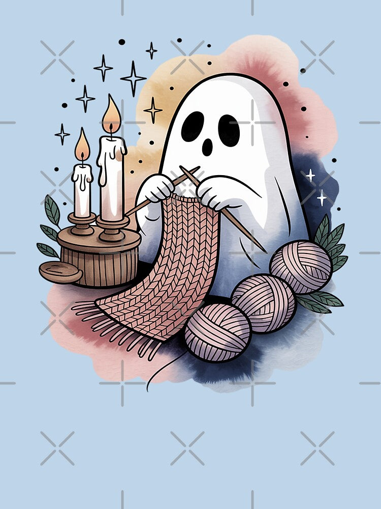 Knitting Night Ghost Shirt Cozy Handmade Ghost Tee, Watercolor Tattoo Aesthetic Top Unisex Tee, Sweatshirt and... (Image 3)