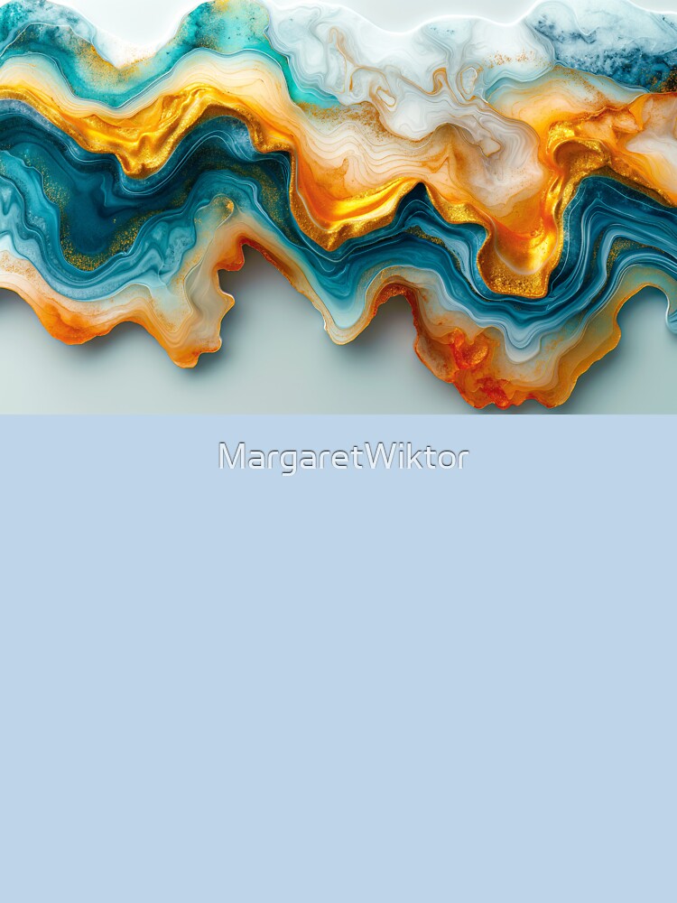 Teal and Gold Abstract Marble Art – Geode Fluid Waves, 3D Mineral Flow Background, Modern Wall Deco by... (Image 3)