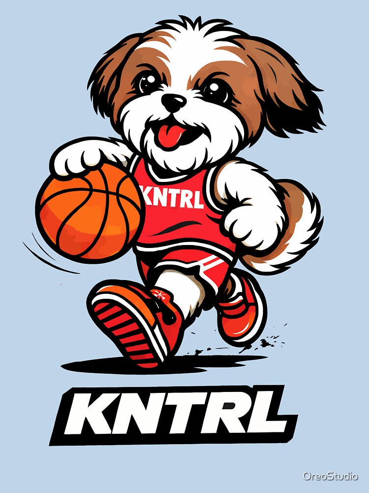 KNTRL Basketball Shih Tzu Dog Mascot T-Shirt | Streetwear Sports Cartoon Graphic by OreoStudio Hoodie, Sweatshirt (Image 3)