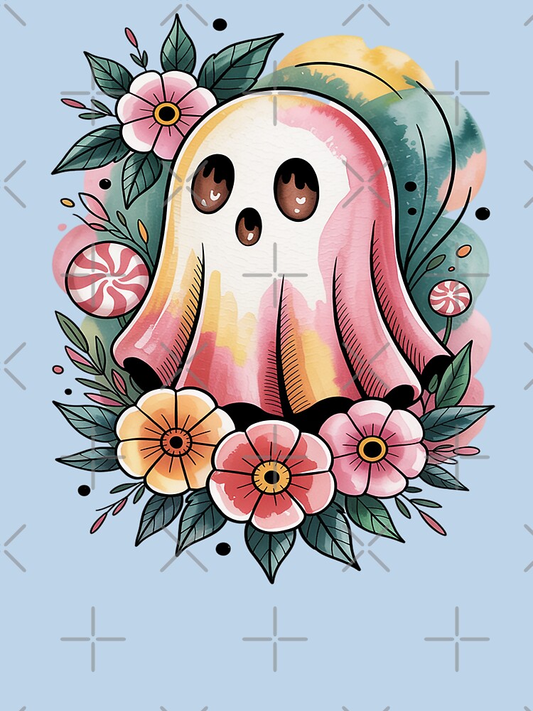 Candy Ghost: Retro Candy Spirit Ghost Shirt Pastel Tattoo Watercolor Tee, Vintage Whimsical Halloween-Inspired... (Image 3)