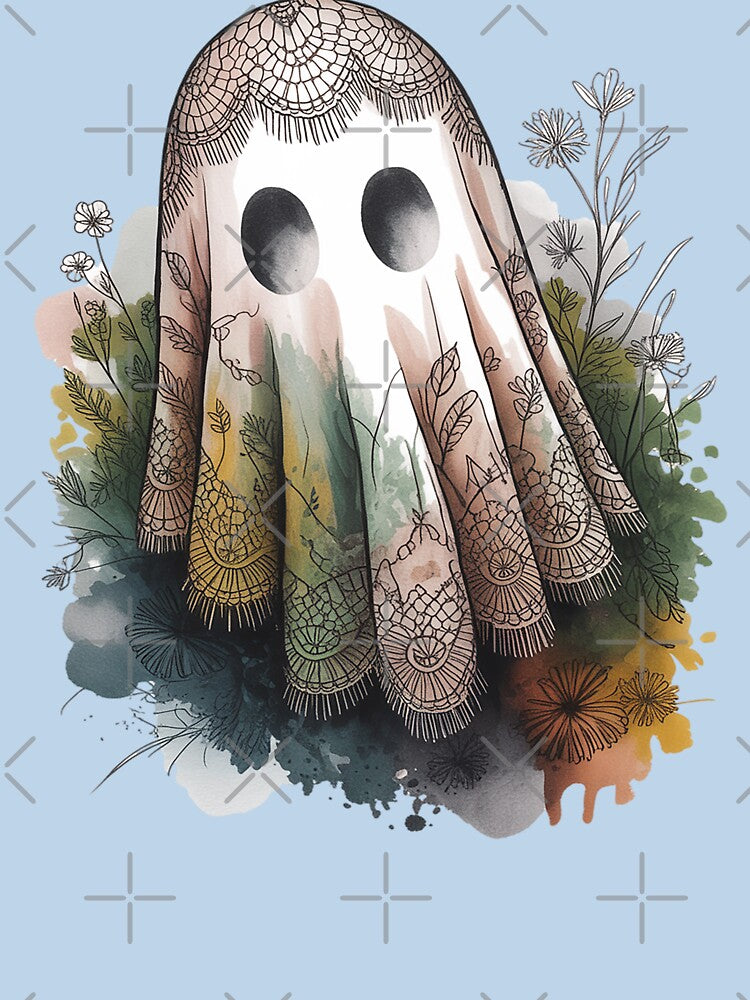 Vintage Lace Ghost Among Wildflowers Shirt Whimsical Boho Ghost Cozy Cottage Spirit Botanical Watercolor Unisex... (Image 3)
