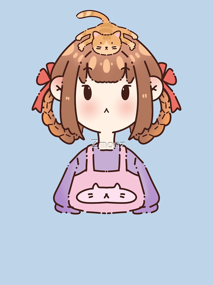Girl with Ginger Cat on Head by Zmonz
