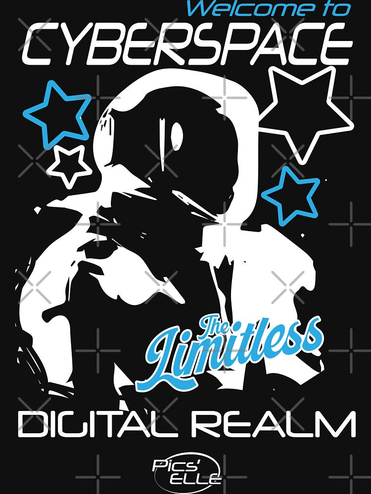 CYBERSPACE – White and blue astronaut on futuristic black background Y2K by Pics'Elle Creations T-Shirts,... (Image 2)
