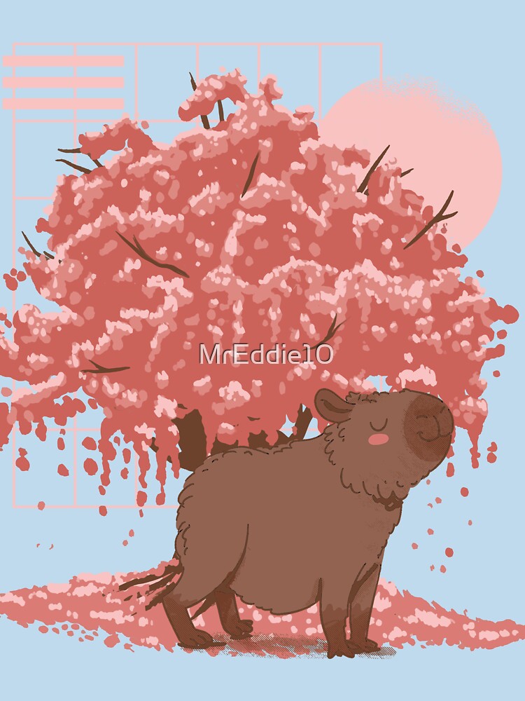 Sakura Cherry Blossom Tree With Capybara Japanese Aesthetic by MrEddie10 T-Shirts, Hoodie, Sweatshirt (Image 3)