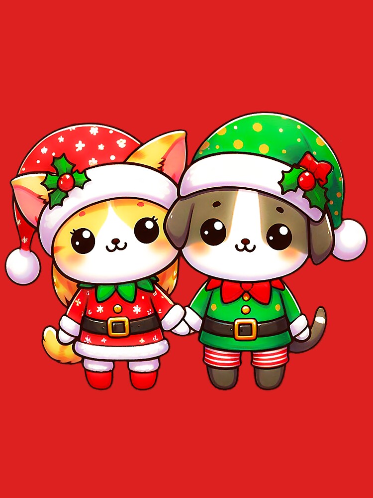 Cute Christmas Kitten and Puppy Elves – Festive Holiday Illustration by DailyWeird T-Shirts, Hoodie, Sweatshirt (Image 3)