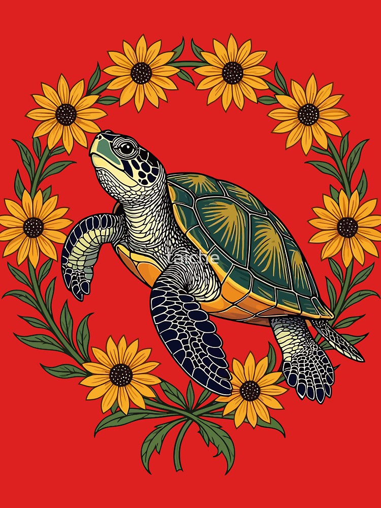 Malaclemys Terrapin And Black Eyed Susan Flowers by taiche