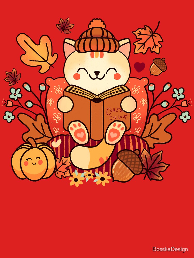 Cute designs for bookish cat moms and dads, fall bookish design by BosskaDesign T-Shirts, Hoodie, Sweatshirt (Image 3)