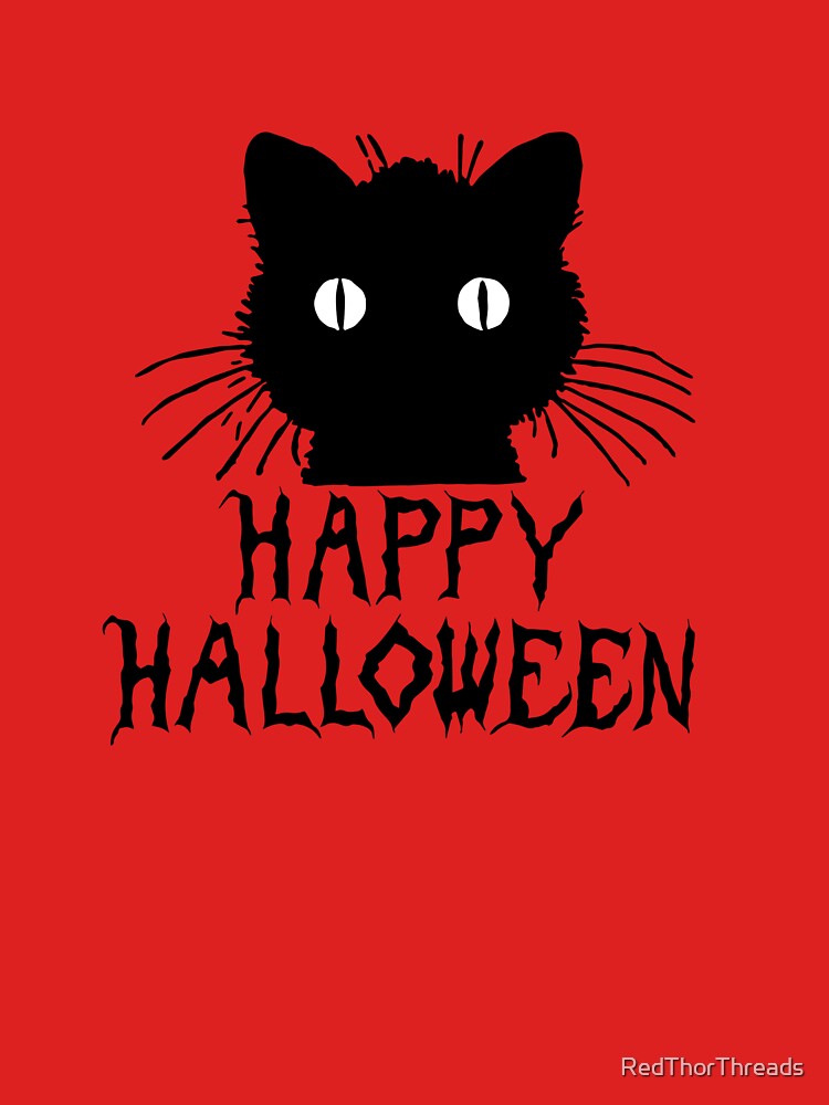 Cute Black Halloween Cat with Whiskers Happy Halloween by RedThorThreads T-Shirts, Hoodie, Sweatshirt (Image 3)