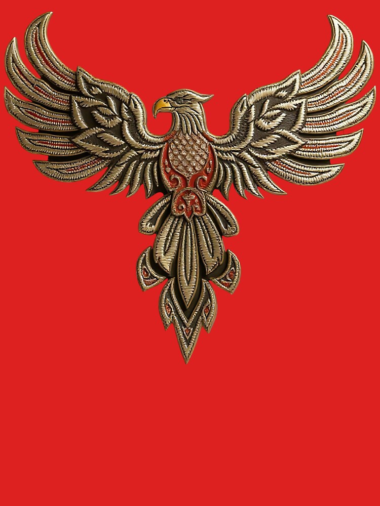 Golden Phoenix Eagle with Red Embroidery Pattern for Apparel and Accessories by TheGaliyaStudio T-Shirts,... (Image 3)