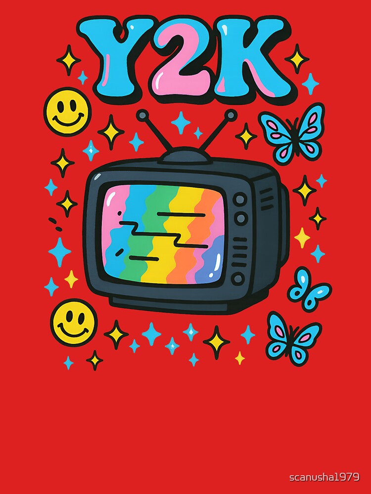 Y2K Retro TV Graphic | Vaporwave Smiley Face Butterfly T-Shirt Design | Pastel Aesthetic design by scanusha1979... (Image 3)