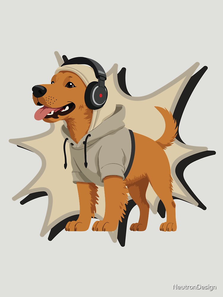 Golden Retriever in Hoodie with Headphones – Cool Dog Art by NeutronDesign