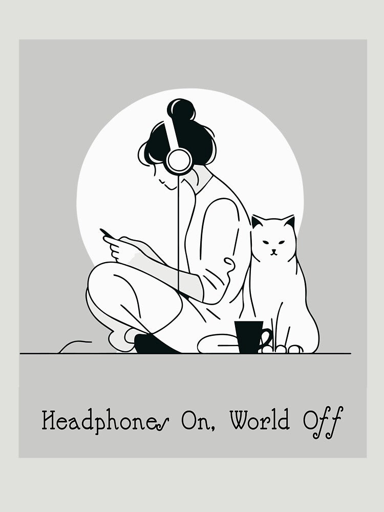 Headphones On, World Off – Music-Loving Introvert Cat mom Shirt by denissmartin2020 .