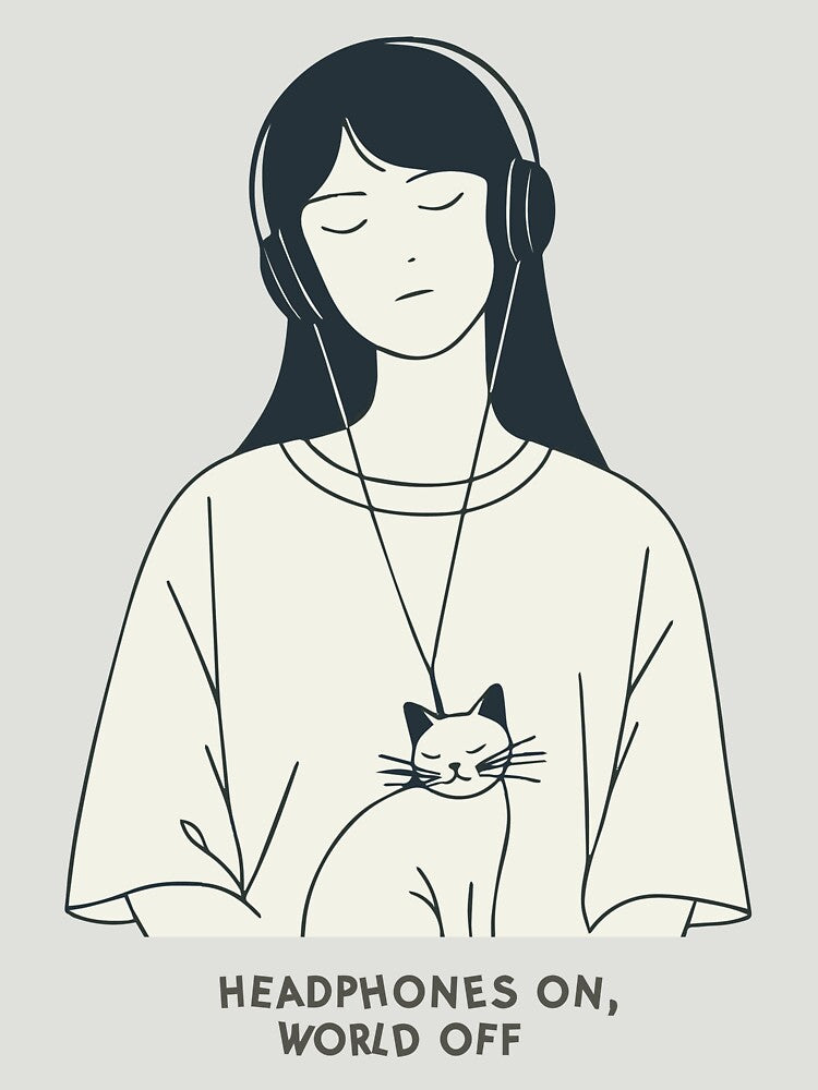 Headphones On, World Off – Music-Loving Cat Mom Shirt by denissmartin2020 . Hoodie, Sweatshirt | BlankRebels.com (Image 3)