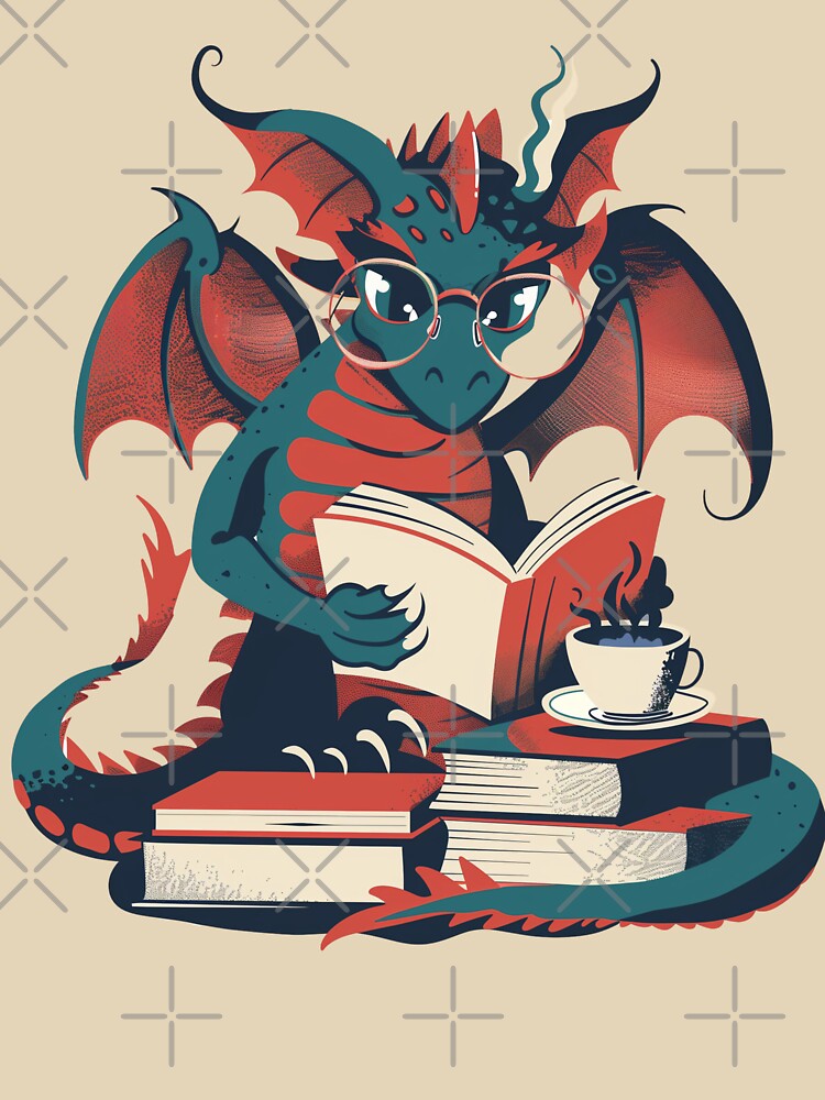 Cozy Dragon reading books and drinking hot tea by CozyLounge