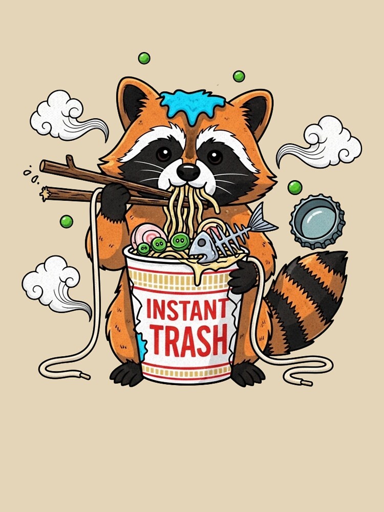 Instant Trash - Funny Raccoon Ramen Noodle T-Shirt by Atlasera Studio Hoodie, Sweatshirt | BlankRebels.com (Image 3)