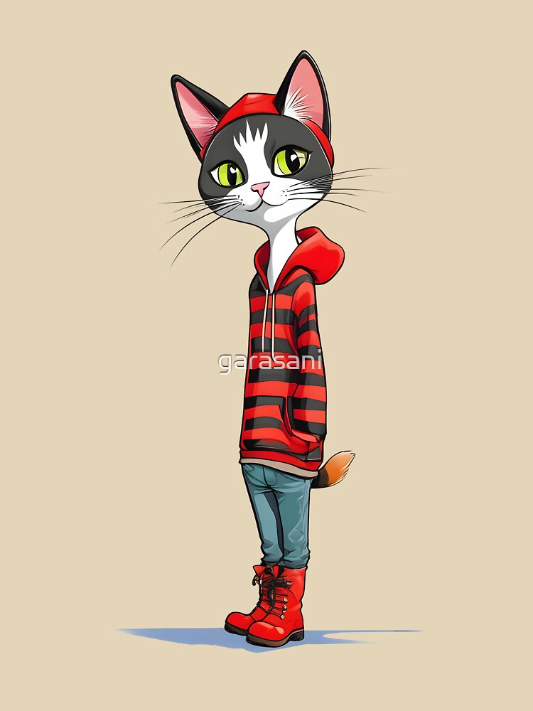 Cute and cute cat with black stripes in a red hoodie by garasani T-Shirts, Sweatshirt | BlankRebels.com (Image 3)