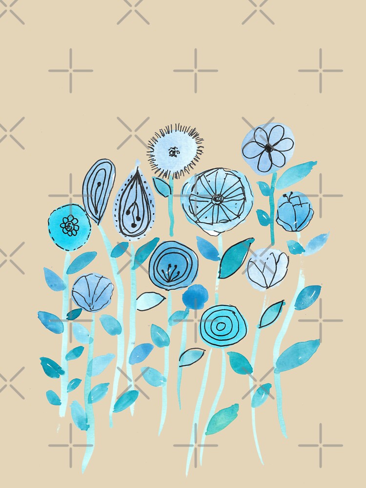 Hand drawing blue flowers watercolor painting pattern by Pacika T-Shirts, Hoodie, Sweatshirt | BlankRebels.com (Image 3)