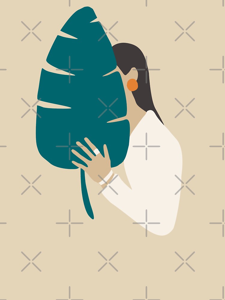 Brunette girl in white with tropical banana leaf by Nossikko T-Shirts, Hoodie, Sweatshirt | BlankRebels.com (Image 3)