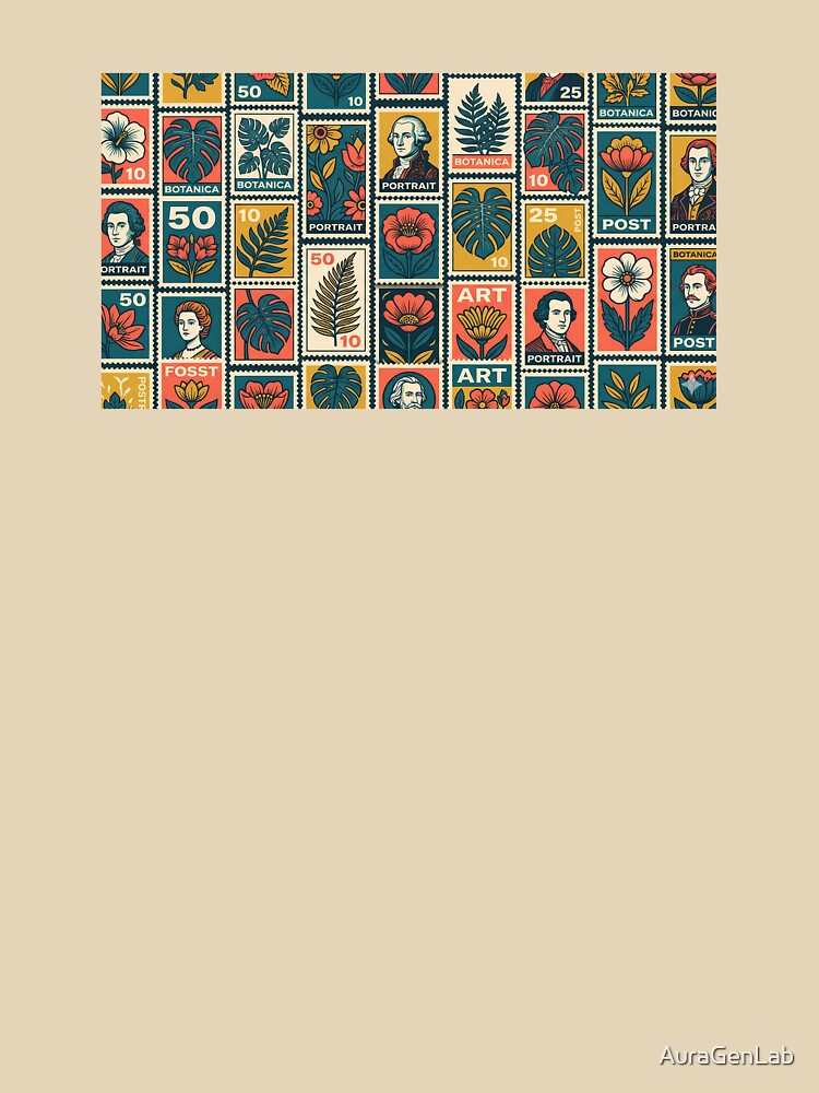 Vintage Stamp Collage Grid by AuraGenLab T-Shirts, Hoodie, Sweatshirt | BlankRebels.com (Image 3)