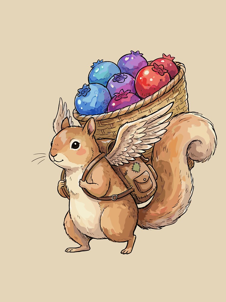 Magical Cottagecore: Berry-Picking Squirrel Sprite by bapupa T-Shirts, Hoodie, Sweatshirt | BlankRebels.com (Image 3)