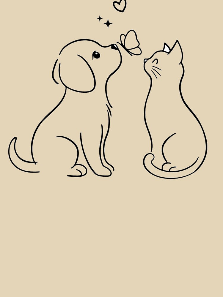 Cute Dog Cat Love T-Shirt | Minimal Line Art Pet Lovers Tee by KDesignCrafts Hoodie, Sweatshirt | BlankRebels.com (Image 3)