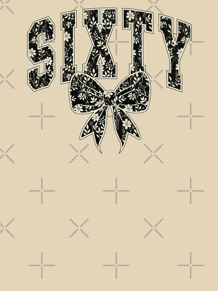 Sixty Coquette Bow Design, 60th Varsity, Sixtieth Floral Toile Black Water Color Coquette Bow, Cute 60 Bow... (Image 3)