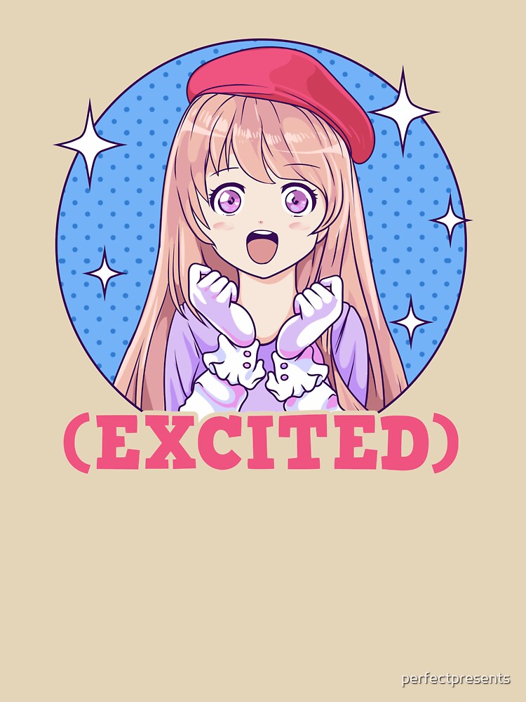 Cute Excited Anime Girl Funny Excited Face by perfectpresents T-Shirts, Hoodie, Sweatshirt | BlankRebels.com (Image 3)