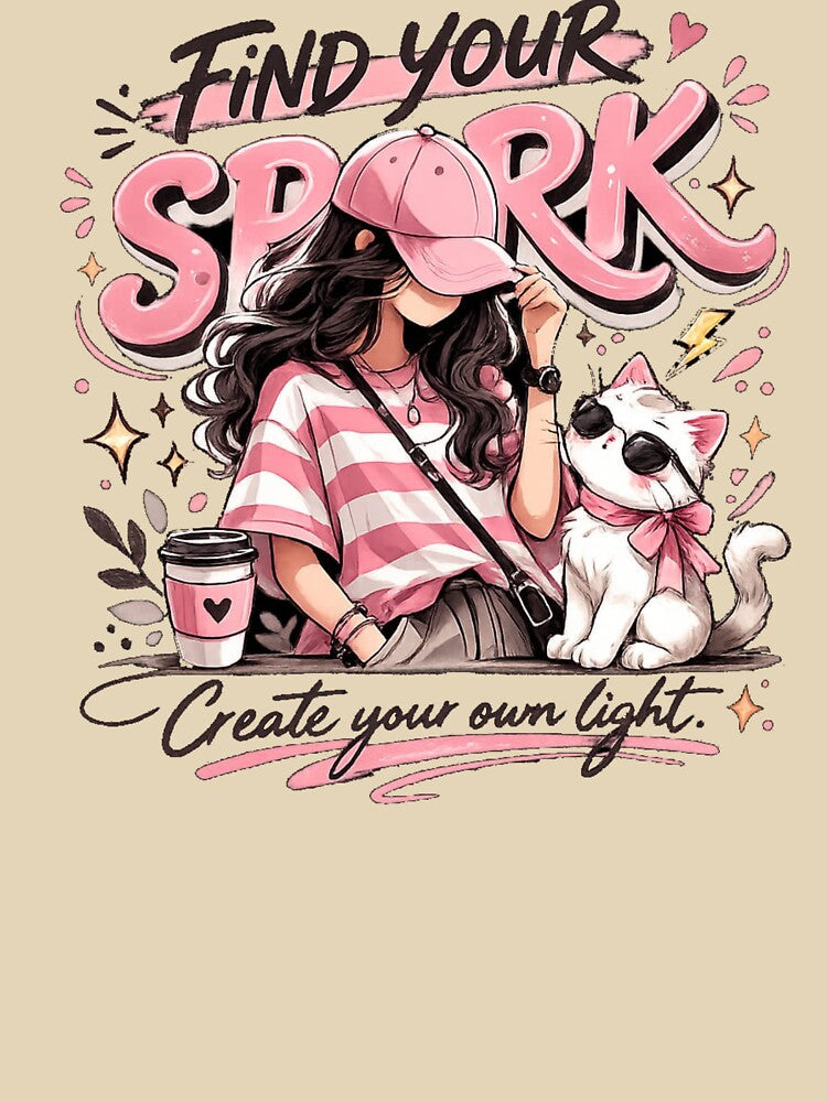 Find Your Spark T-Shirts – Cute Girl & Cat Aesthetic Style by KDesignCrafts Hoodie, Sweatshirt | BlankRebels.com (Image 3)