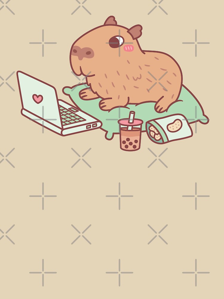 Cute Chilling Capybara With Laptop And Snacks by rustydoodle T-Shirts, Hoodie, Sweatshirt | BlankRebels.com (Image 3)