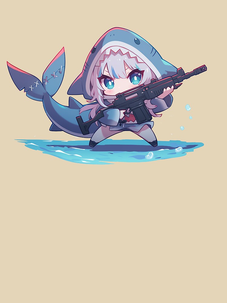 Cute Shark Girl Chibi with Gun Anime Style Warrior by TypeSenpai99 T-Shirts, Hoodie, Sweatshirt | BlankRebels.com (Image 3)