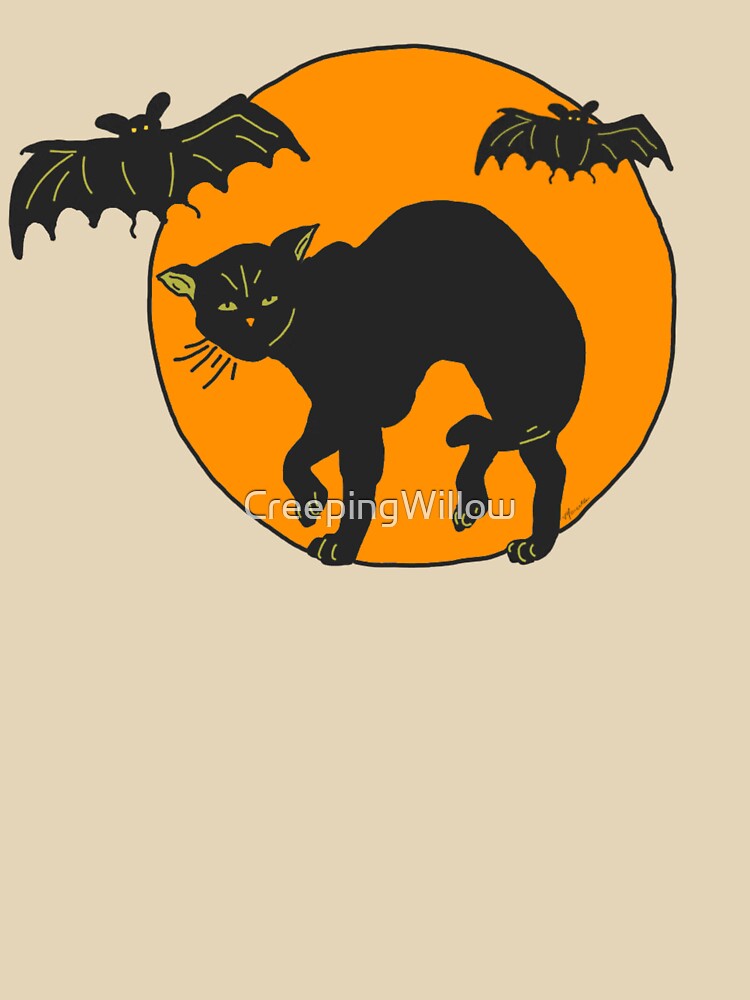 Vintage Halloween Style Black Cat with Bats, Halloween Black Cat and Bats by CreepingWillow T-Shirts, Hoodie,... (Image 3)
