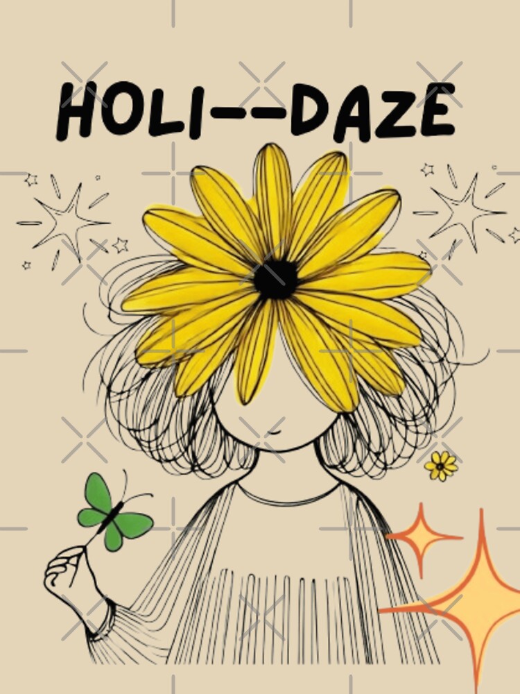 Holi-Daze Flower Head Girl | Cute Yellow Daisy Illustration | Whimsical Spring Design by Templateloom T-Shirts,... (Image 3)