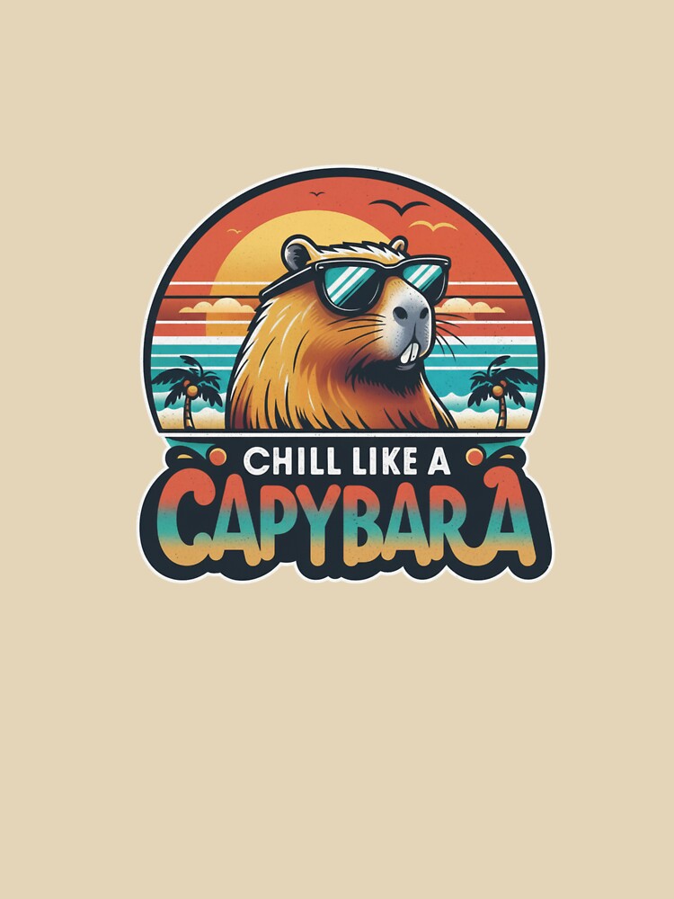 Chill Like a Capybara — Retro Sunset Beach Capybara Illustration by Colorful-Garden T-Shirts, Hoodie, Sweatshirt (Image 3)