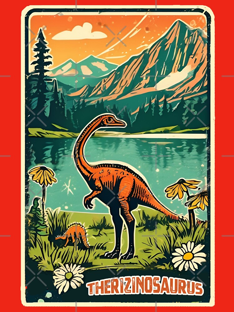 Retro Vintage Therizinosaurus Camping Dinosaur in Jurassic Period by FociCreate T-Shirts, Hoodie, Sweatshirt (Image 3)