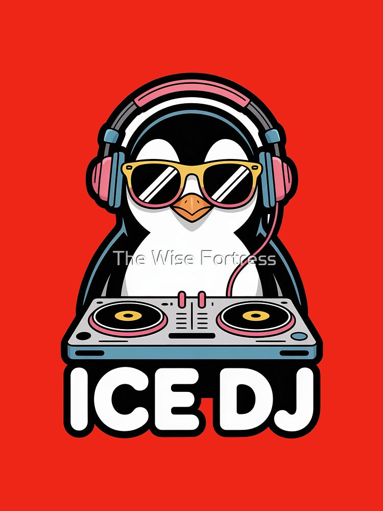 Ice DJ Penguin With Headphones Turntable Sticker by The Wise Fortress T-Shirts, Hoodie, Sweatshirt (Image 3)