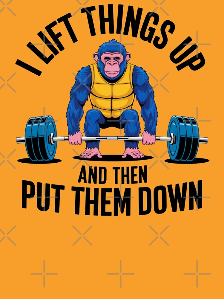 Weight lifting, Ape, gym rat, monkey, funnyfits70, Humor, Funny, retro, vintage, funny quotes, animal humor, by... (Image 3)