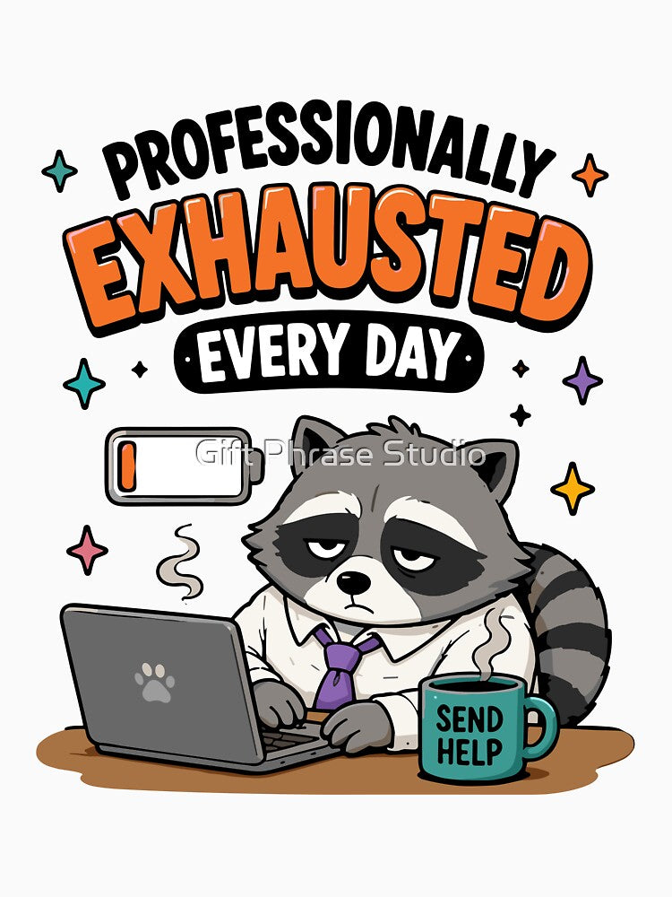 Professionally Exhausted Every Day Funny Office Meme by Gift Phrase Studio