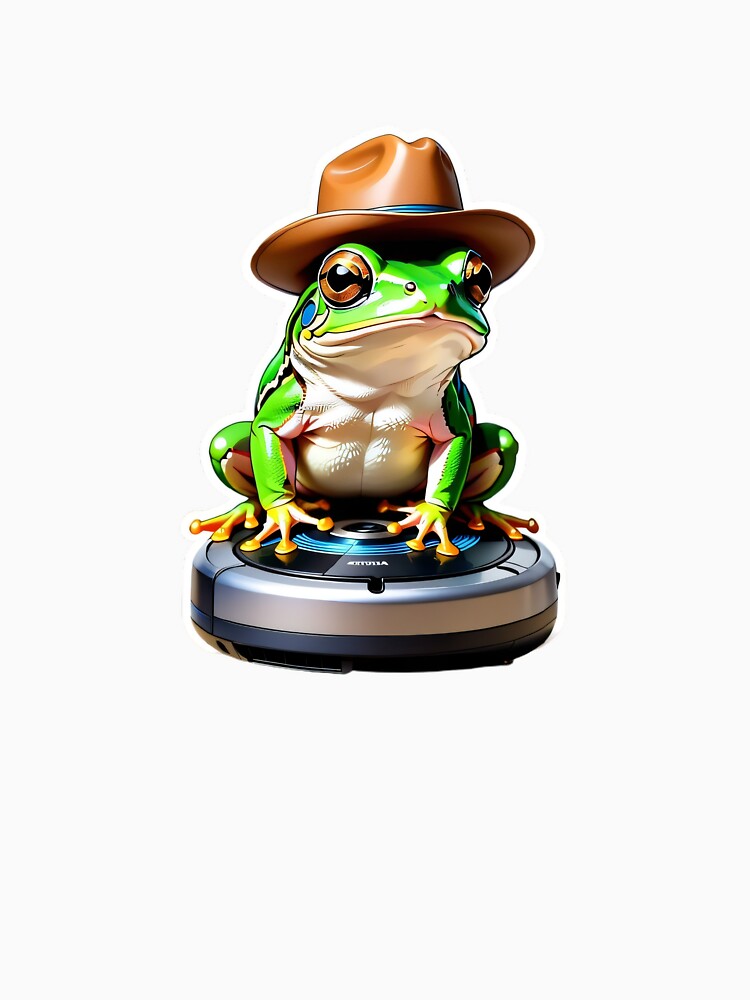 Dumpy Tree Frog Riding Roomba Sticker T-Shirts, Hoodie, Sweatshirt