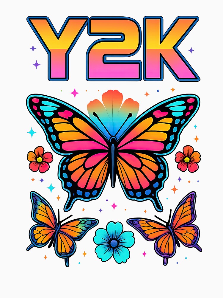 Y2K Butterfly Rainbow Aesthetic | Retro Neon Butterflies Graphic by RedCatTat T-Shirts, Hoodie, Sweatshirt (Image 3)