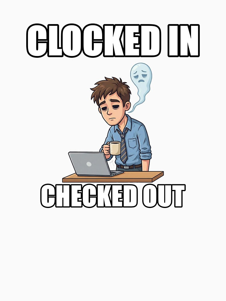 Clocked In Checked Out Funny Office Burnout Design by MemeLaundry